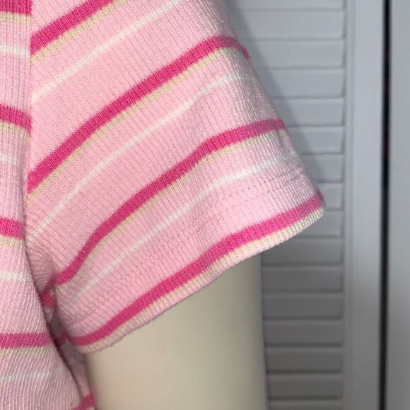 Vintage Pink Striped Stretch Ribbed Baby Tee Size Medium - Picture 6 of 12